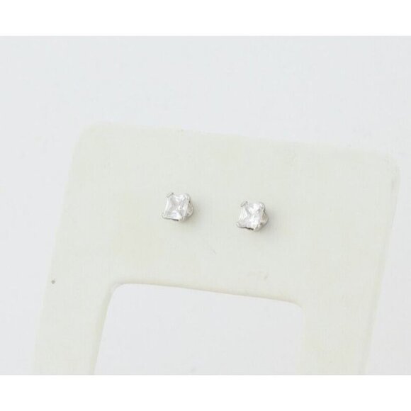 14k White Gold Cubic Zirconia Stud Earrings Princess Cut - Picture 5 of 8